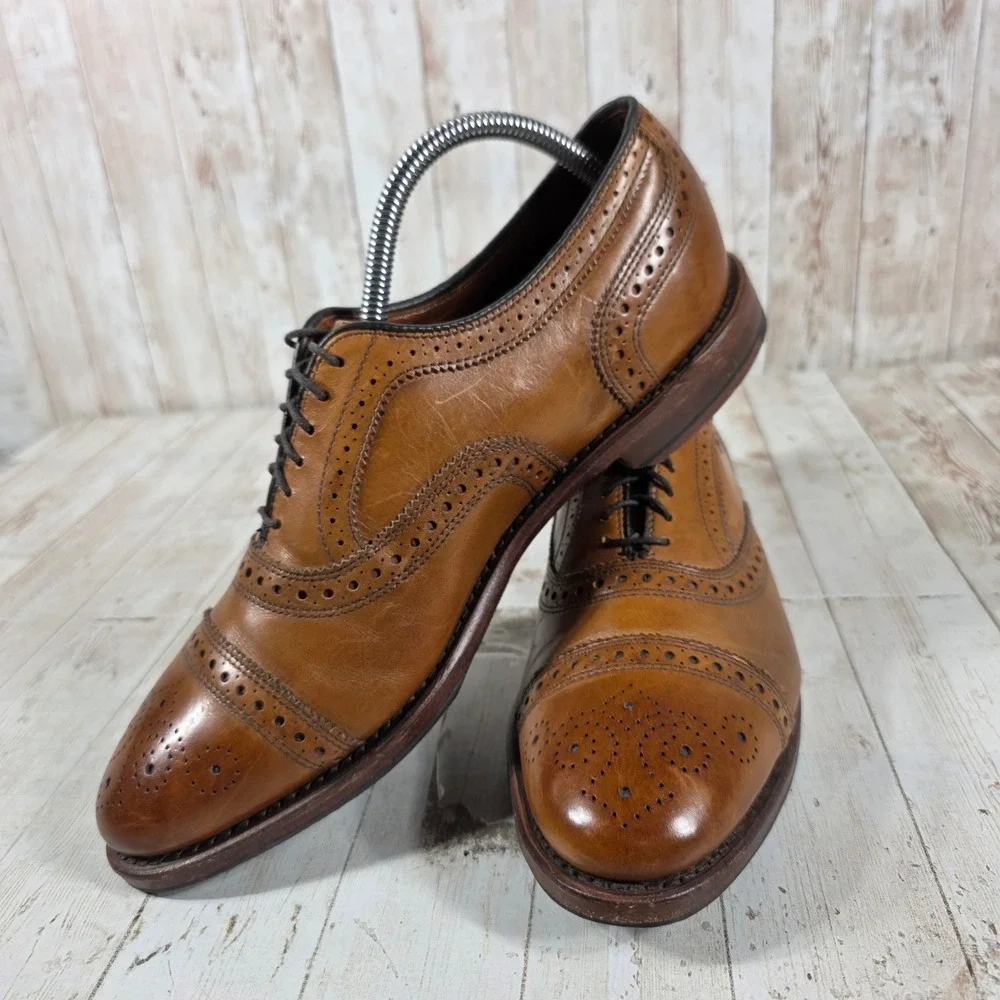 Brooks Brothers Mens Tan Leather Brogue Cap Toe Oxford‎ Shoes 8 D Made in USA